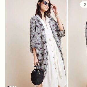 Anthropologie Gillian Printed Kimono Duster Cover Up One Size Floral Bel Kazan